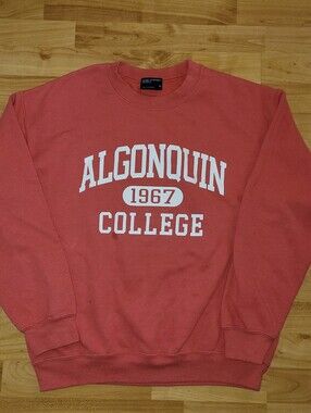 Vintage Algonquin College MV Sport Retro Coral Spellout Crewneck Sweater, Medium